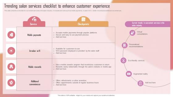 Customizing The Salon Experience Trending Salon Services Checklist To Enhance Customer Strategy SS V Customizing The Salon Experience Trending Salon Services Checklist To Enhance Customer Strategy SS V