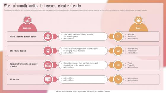 Customizing The Salon Experience Word Of Mouth Tactics To Increase Client Referrals Strategy SS V Customizing The Salon Experience Word Of Mouth Tactics To Increase Client Referrals Strategy SS V