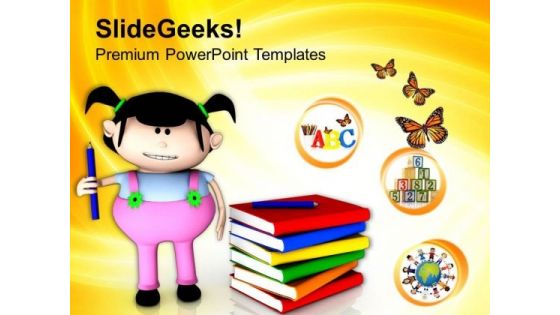 Cute Girl With Books For Study PowerPoint Templates Ppt Backgrounds For Slides 0513