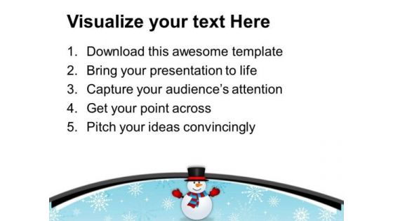 Cute Snowman On Snowy Background PowerPoint Templates Ppt Backgrounds For Slides 0113
