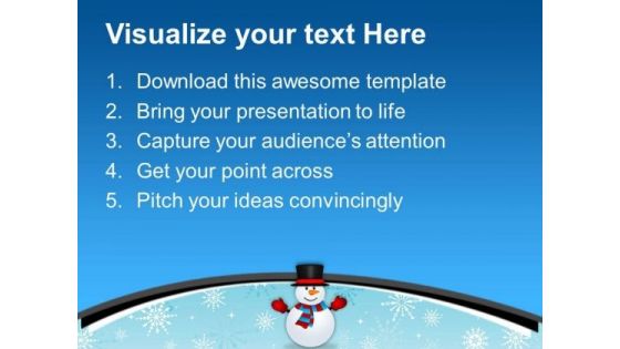 Cute Snowman On Snowy Background PowerPoint Templates Ppt Backgrounds For Slides 0113