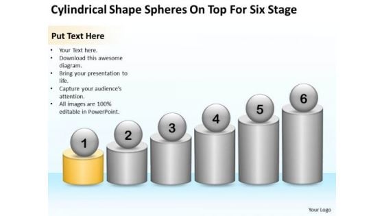 Cylindrical Shape Spheres On Top For Six Stage Ppt Linear Flow PowerPoint Slides
