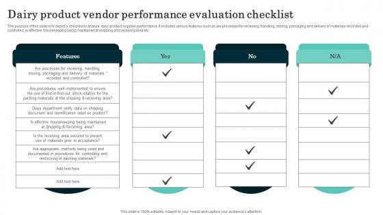 Dairy Product Vendor Performance Evaluation Checklist Inspiration Pdf