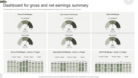 Dashboard For Gross And Net Earnings Summary Designs Pdf