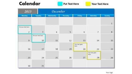 December 2013 Calendar PowerPoint Slides Ppt Templates