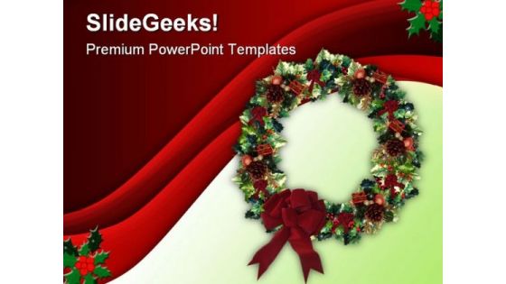 Decorated Wreath Christmas PowerPoint Template 0610