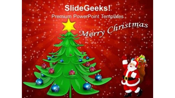 Decorative Christmas Tree And Santa With Gifts PowerPoint Templates Ppt Backgrounds For Slides 1112