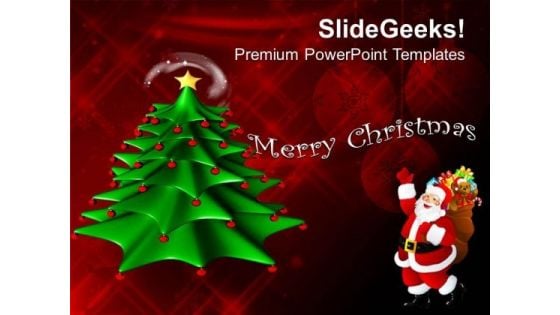 Decorative Christmas Tree With Red Background PowerPoint Templates Ppt Backgrounds For Slides 1112