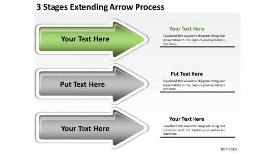 Define Parallel Processing 3 Stages Extending Arrow PowerPoint Slides