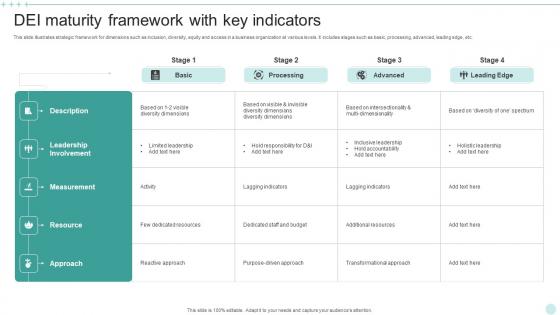 DEI Maturity Framework With Key Indicators Ideas Pdf