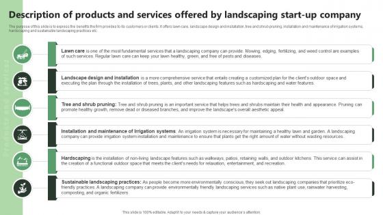 Description Of Products And Services Offered By Landscaping Start Lawn Care BP SS V