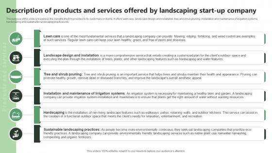 Description Of Products And Services Offered By Landscaping Start Lawn Care BP SS V