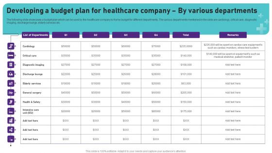 Developing A Budget Plan For Healthcare Company Operational Areas Healthcare Designs PDF