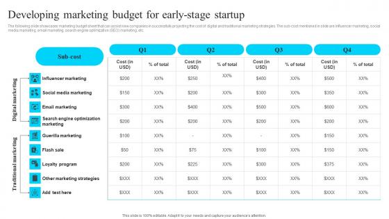 Developing Marketing Budget For Early Stage Startup Effective GTM Techniques Information PDF