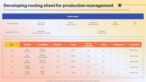 Developing Routing Sheet For Management Production Quality Administration Portrait Pdf