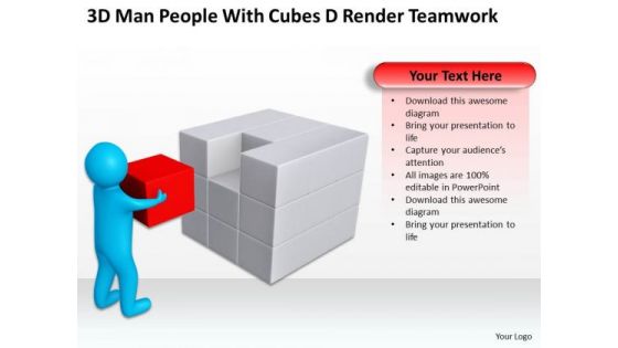 Diagram Business Process 3d Man People With Cubes Render Teamwork PowerPoint Templates