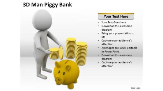 Diagram Business Process 3d Man Piggy Bank PowerPoint Templates