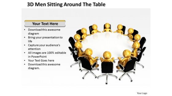 Diagram Business Process 3d Men Sitting Around The Table PowerPoint Slides