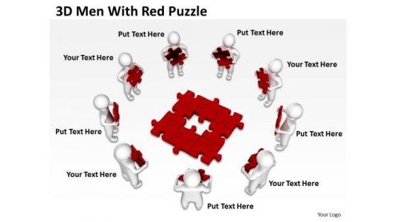Diagram Business Process 3d Men With Red Puzzles PowerPoint Templates Backgrounds For Slides