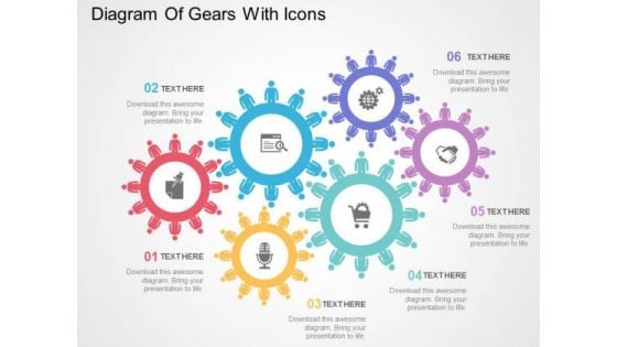 Diagram Of Gears With Icons PowerPoint Templates