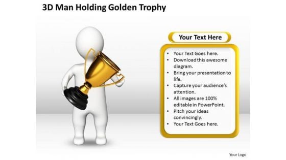 Diagram Of The Business Cycle 3d Man Holding Golden Trophy PowerPoint Slides