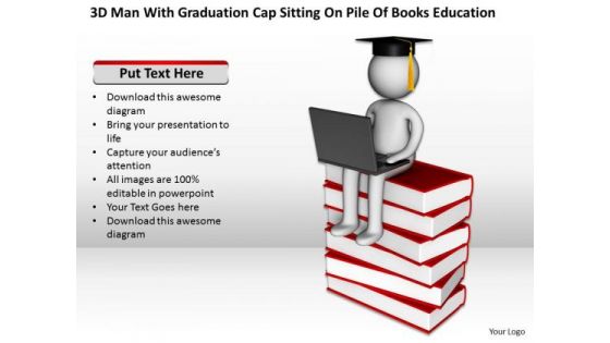 Diagram Of The Business Cycle Graduation Cap Sitting Pile Books Education PowerPoint Slides