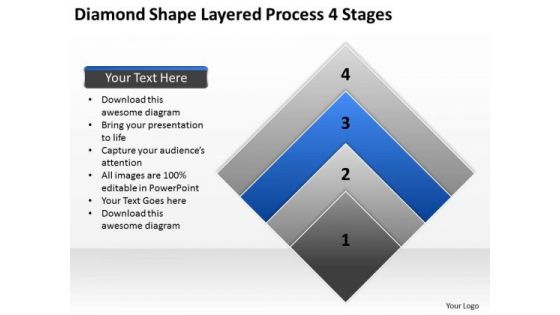 Diamond Shape Layered Process 4 Stages Business Plan PowerPoint Templates