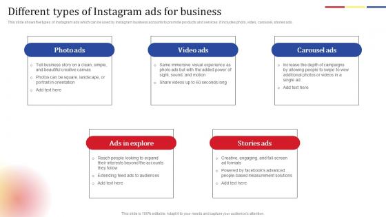 Different Types Instagram Ads Social Media Platform Advertising To Enhance Brand Awareness Information Pdf