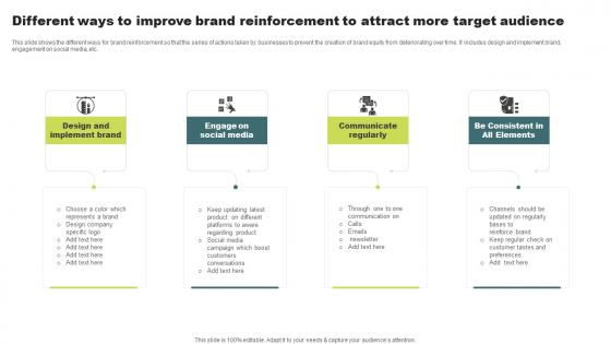 Different Ways To Improve Brand Reinforcement To Attract More Target Audience Summary Pdf