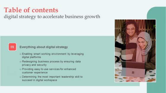 Digital Approaches To Increase Business Growth Table Of Contents Icons Pdf