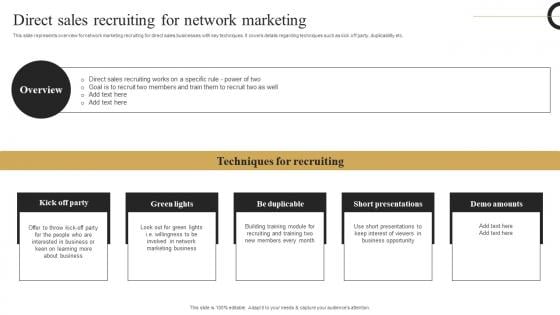 Direct Sales Recruiting Network Strategic Plan Develop Multi Level Marketing Mockup Pdf