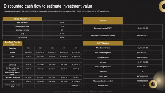 Discounted Cash Flow To Estimate Investment Value Jewelry Business Plan Information Pdf