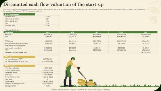 Discounted Cash Flow Valuation Of The Start Up Landscaping Business Plan Ppt Presentation BP SS V