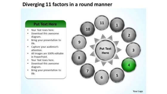 Diverging 11 Factors Round Manner Business Circular Process Chart PowerPoint Templates