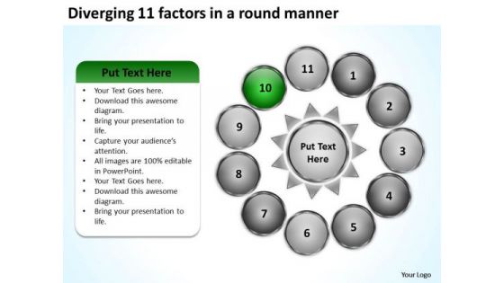 Diverging 11 Factors Round Manner Ppt Circular Flow Process PowerPoint Templates