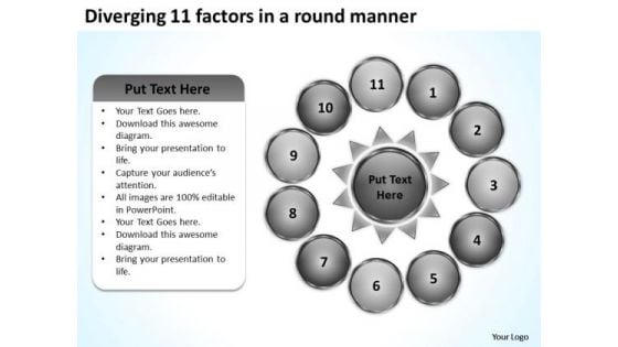 Diverging 11 Factors Round Manner Ppt Circular Motion Process PowerPoint Slides