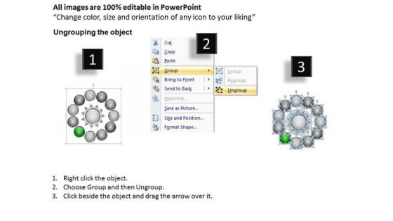 Diverging 11 Factors Round Manner Radial Process PowerPoint Slides