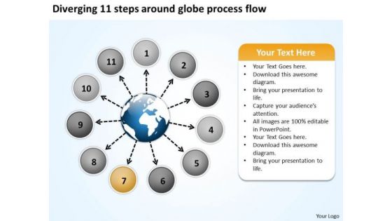 Diverging 11 Steps Around Globe Process Flow Circular Arrow Network PowerPoint Templates