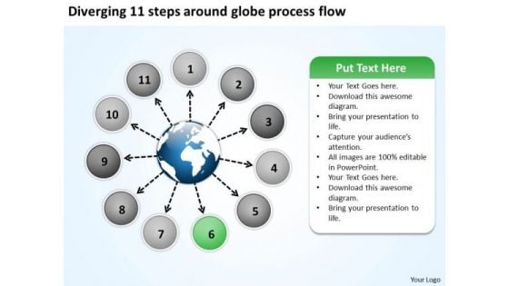 Diverging 11 Steps Around Globe Process Flow Circular Diagram PowerPoint Slides