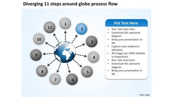 Diverging 11 Steps Around Globe Process Flow Circular Layout Chart PowerPoint Templates