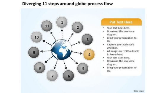 Diverging 11 Steps Around Globe Process Flow Circular Motion Diagram PowerPoint Templates