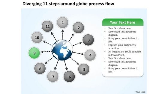 Diverging 11 Steps Around Globe Process Flow Circular Network PowerPoint Templates