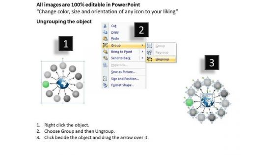 Diverging 11 Steps Around Globe Process Flow Circular Network PowerPoint Templates