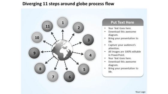 Diverging 11 Steps Around Globe Process Flow Ppt Circular Arrow Network PowerPoint Slides