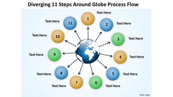 Diverging 11 Steps Around Globe Process Flow Ppt Circular Motion Chart PowerPoint Templates