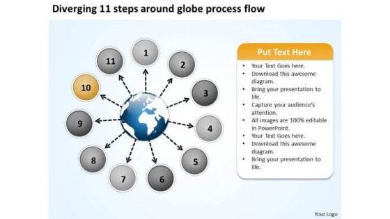 Diverging 11 Steps Around Globe Process Flow Ppt Cycle Chart PowerPoint Slides