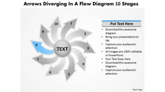 Diverging A Flow Diagram 10 Stages Ppt Relative Circular Arrow PowerPoint Slides