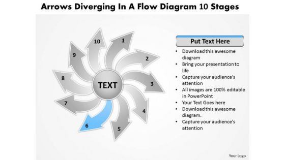 Diverging A Flow Diagram 10 Stages Relative Circular Arrow PowerPoint Slides