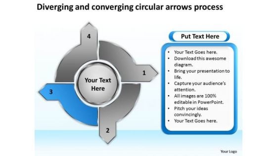 Diverging And Converging Circular Arrows Process Radial Chart PowerPoint Slides