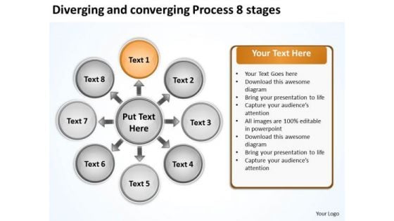 Diverging And Converging Process 8 Stages Cycle Layout Chart PowerPoint Slides